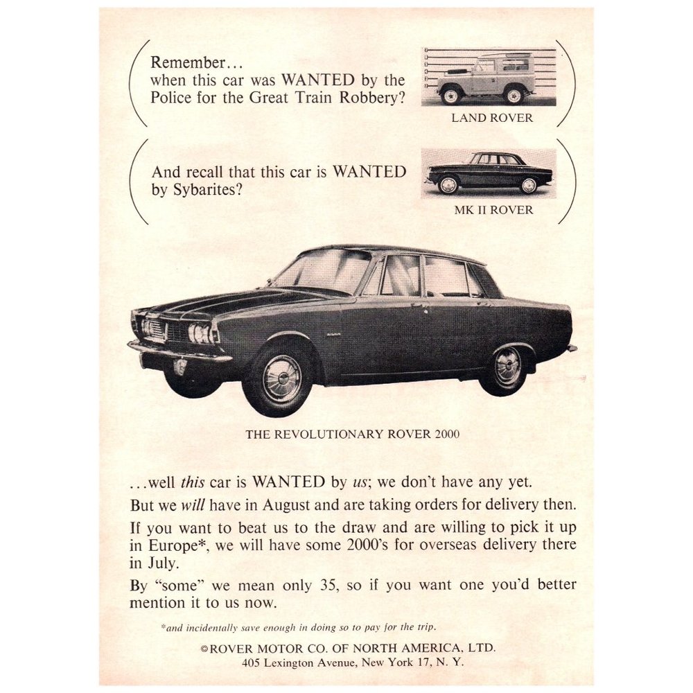 1964 Land Rover 2000 Sedan Original Vintage Print Ad Classic Car Wall Art Decor